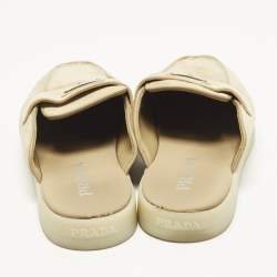 Pre Owned Prada Size 36 Beige Suede Logo-Plaque Flat Mules