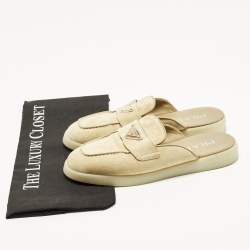 Pre Owned Prada Size 36 Beige Suede Logo-Plaque Flat Mules