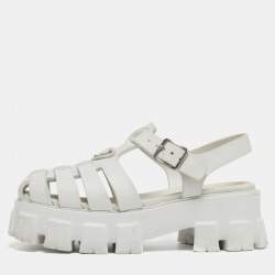 Pre Owned Prada Monolith Size 37 White Rubber Ankle Strap Sandals