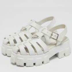 Pre Owned Prada Monolith Size 37 White Rubber Ankle Strap Sandals