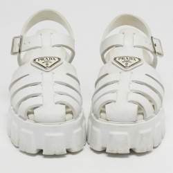 Pre Owned Prada Monolith Size 37 White Rubber Ankle Strap Sandals