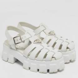 Pre Owned Prada Monolith Size 37 White Rubber Ankle Strap Sandals