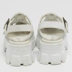 Pre Owned Prada Monolith Size 37 White Rubber Ankle Strap Sandals