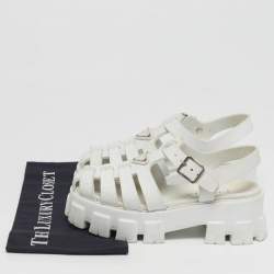 Pre Owned Prada Monolith Size 37 White Rubber Ankle Strap Sandals