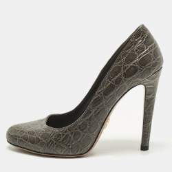 Pre Owned Prada Size 37.5 Grey Croc Embossed Leather Pumps