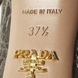 مملوكة مسبقًا حذاء كعب عالي برادا مقدمة مجلدة جلد منقوش تمساح / ساتان رمادي داكن / أسود مقاس 37