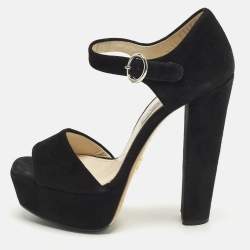 Pre Owned Prada Size 37 Black Suede Ankle Strap Sandals
