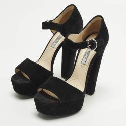 Pre Owned Prada Size 37 Black Suede Ankle Strap Sandals
