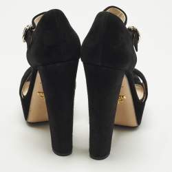 Pre Owned Prada Size 37 Black Suede Ankle Strap Sandals