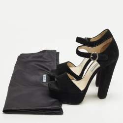 Pre Owned Prada Size 37 Black Suede Ankle Strap Sandals