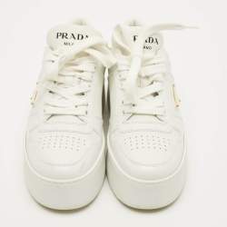 Pre Owned Prada Downtown Size 35 White Leather Bold Platform Low Top Sneakers