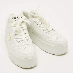 Pre Owned Prada Downtown Size 35 White Leather Bold Platform Low Top Sneakers
