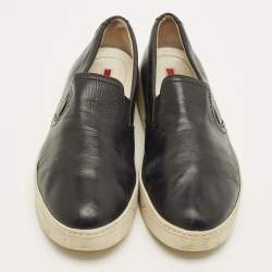 Pre Owned Prada Size 38.5 Black Leather Slip On Sneakers