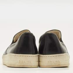 Pre Owned Prada Size 38.5 Black Leather Slip On Sneakers