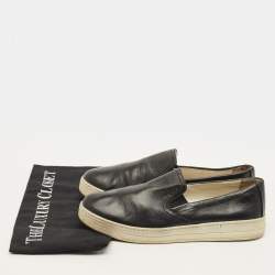 Pre Owned Prada Size 38.5 Black Leather Slip On Sneakers