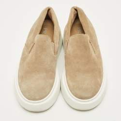 Pre Owned Prada Size 38.5 Beige Suede Platform Slip On Sneakers