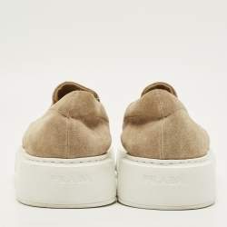 Pre Owned Prada Size 38.5 Beige Suede Platform Slip On Sneakers