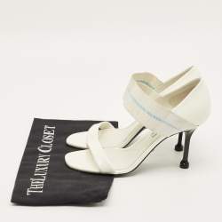 Pre Owned Prada Size 36.5 White Patent Leather Elastic Strap Pumps