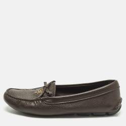 Pre Owned Prada Size 37.5 Brown Leather Slip On Loafers