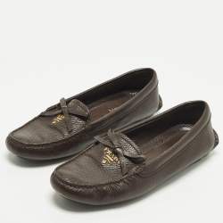 مملوكة مسبقًا Prada Size 37.5 Brown Leather Slip On Loafers