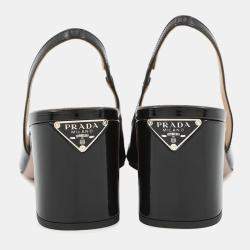 Pre Owned Prada Slingback Pumps Black Patent Leather Size 36