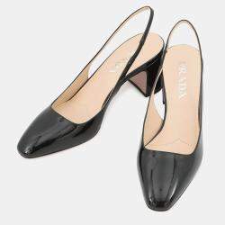 Pre Owned Prada Slingback Pumps Black Patent Leather Size 36
