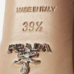 Pre Owned Prada Size 39.5 Beige Patent Leather Platform Block Heel Ankle Strap Sandals