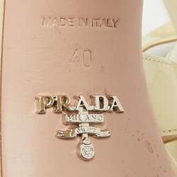 مملوكة مسبقًا Prada Size 40 Cream Patent Leather Platform Block Heel Ankle Strap Sandals