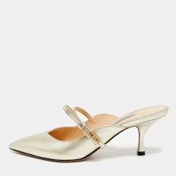 Pre Owned Prada Size 38 Gold Leather Pointed Teo Mules