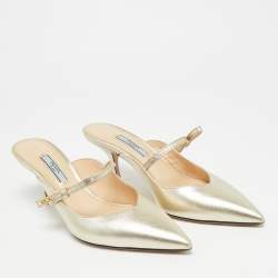 Pre Owned حذاء برادا جلد ذهبي مقدمة مدببة مقاس 38