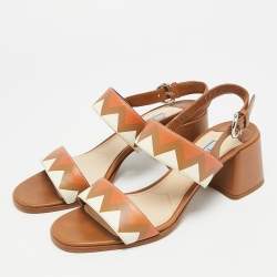 مملوكة مسبقًا Prada Size 37 Brown/Cream Leather Slingback Sandals