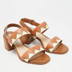 مملوكة مسبقًا Prada Size 37 Brown/Cream Leather Slingback Sandals