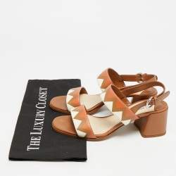 مملوكة مسبقًا Prada Size 37 Brown/Cream Leather Slingback Sandals