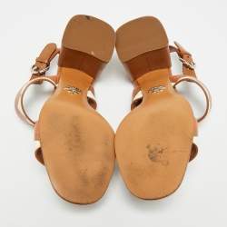 مملوكة مسبقًا Prada Size 37 Brown/Cream Leather Slingback Sandals