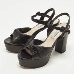 Pre Owned صندل بلاتفورم سير كاحل سويدي أسود برادا برباط مقاس 39