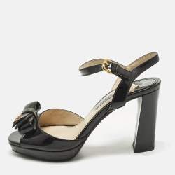 Pre Owned Prada Size 36 Black Patent Leather Ankle Strap Sandals