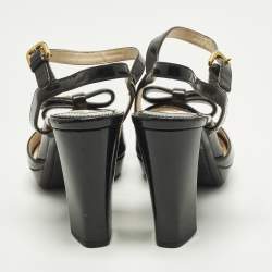 Pre Owned صندل برادا سيور فيونكه مقدمة مفتوحة فتحة كعب جلد لامع أسود مقاس 38