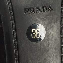 Pre Owned صندل برادا سيور فيونكه مقدمة مفتوحة فتحة كعب جلد لامع أسود مقاس 38