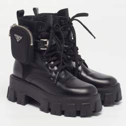 Pre Owned حذاء بوت كاحل برادا نيوبرين ومطاط أسود طول الكاحل مقاس 36.5