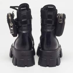 Pre Owned حذاء بوت كاحل برادا نيوبرين ومطاط أسود طول الكاحل مقاس 36.5