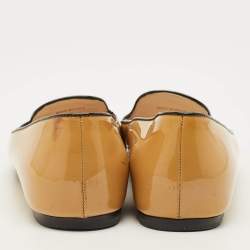 Pre Owned Prada Logo Size 38.5 Beige Patent Leather Smoking Slippers