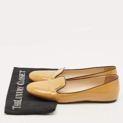 Pre Owned Prada Logo Size 38.5 Beige Patent Leather Smoking Slippers