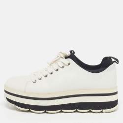 Pre Owned Prada Size 38 White/Black Leather Platform Lace Up Sneakers