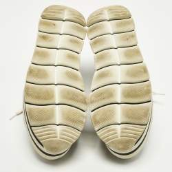 Pre Owned Prada Size 38.5 Silver Leather Platform Lace Up Sneakers