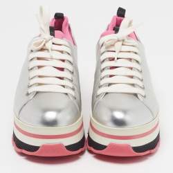 مملوكة مسبقًا Prada Linea Size 38.5 Silver Leather Platform Lace Up Sneakers