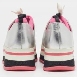 مملوكة مسبقًا Prada Linea Size 38.5 Silver Leather Platform Lace Up Sneakers
