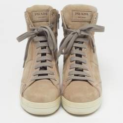 Pre Owned Prada Size 39 Beige Suede Wedge Sneakers