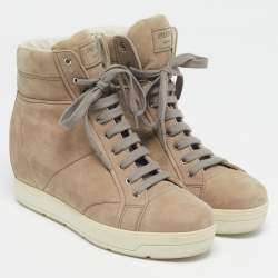 Pre Owned Prada Size 39 Beige Suede Wedge Sneakers
