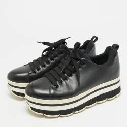 Pre Owned حذاء رياضي برادا جلد أسود رباط علوي ديربي مقاس 35.5