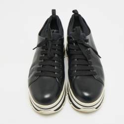 Pre Owned حذاء رياضي برادا جلد أسود رباط علوي ديربي مقاس 35.5